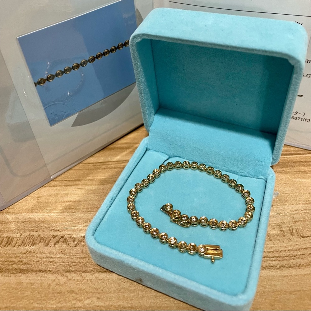K18 18K RealGold Japan Natural Diamond Tennis Bracelet Dainty Petite